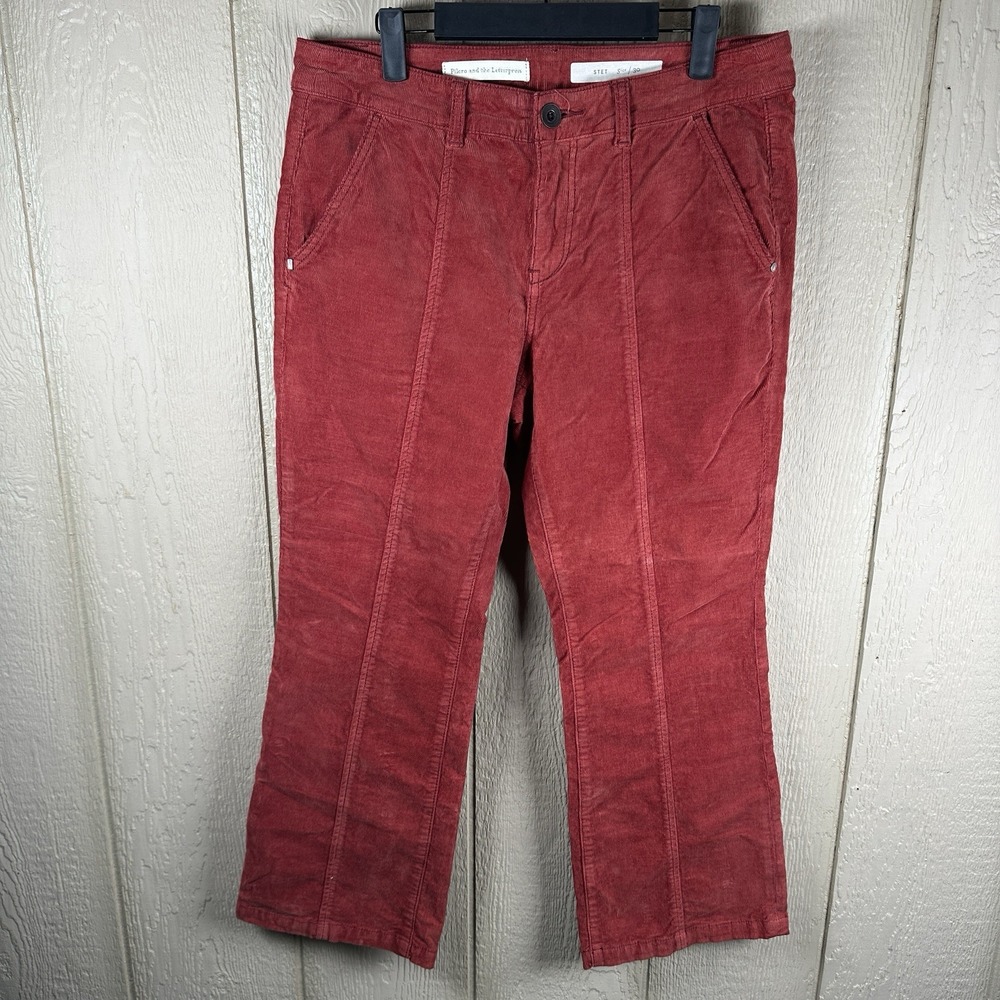 Pilcro and the Letterpress Stet Straight Corduroy Pants 30 Rust Red Front Seams